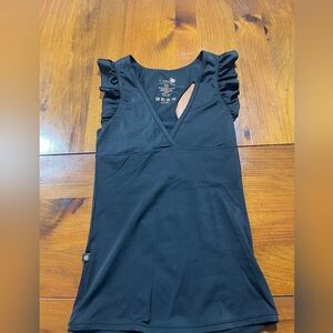 L'URV Designer Women's Sportswear Black Tank Top with Ruffle Sleeves Size XS